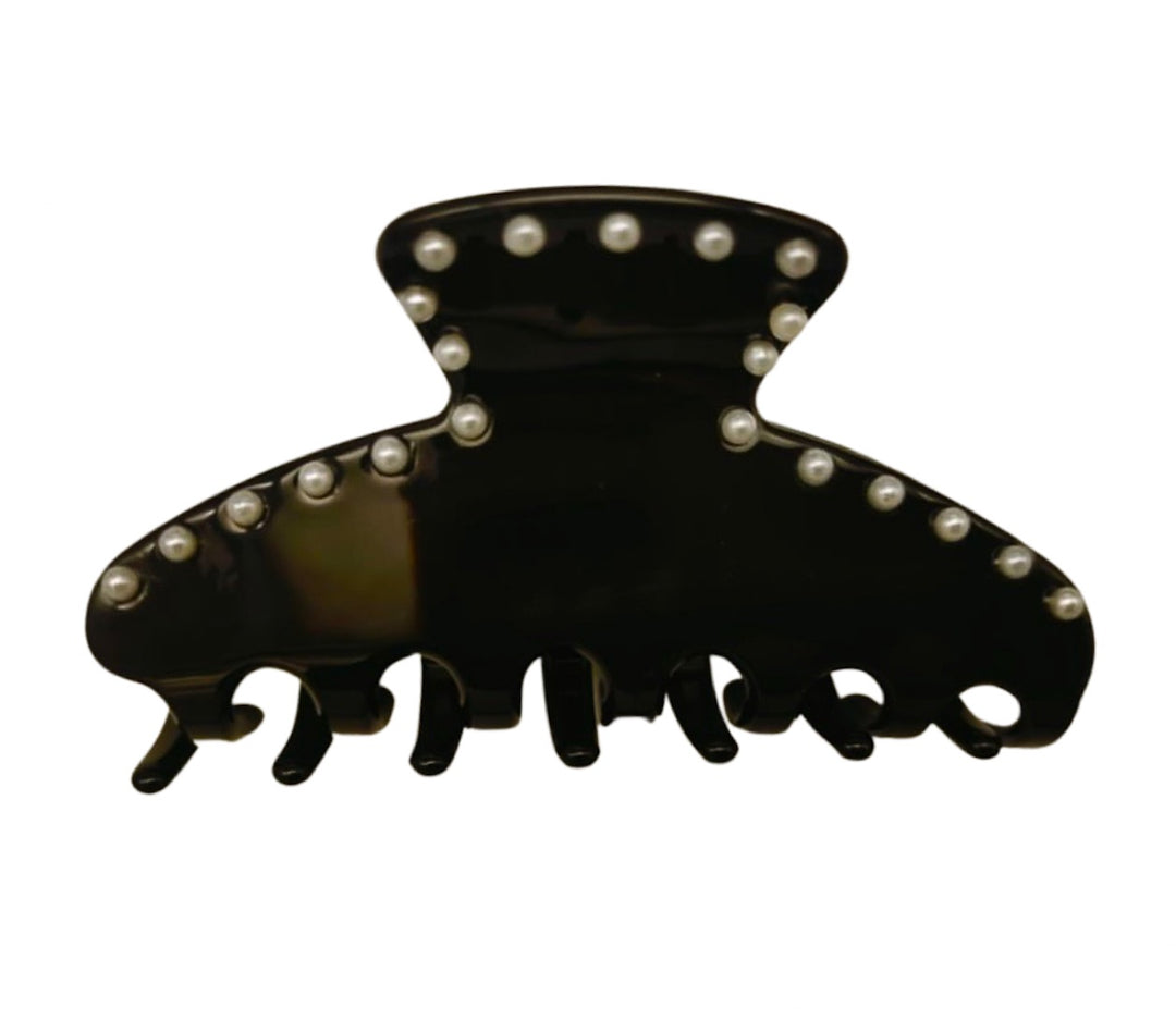 Premium large Acetate Hair Claw in black with pearls