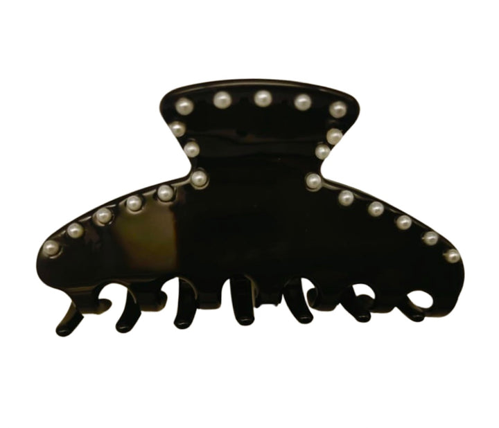 Premium large Acetate Hair Claw in black with pearls