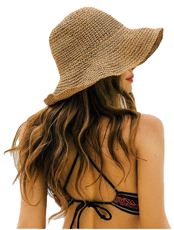 Woven Foldable Sunhat in Golden Straw