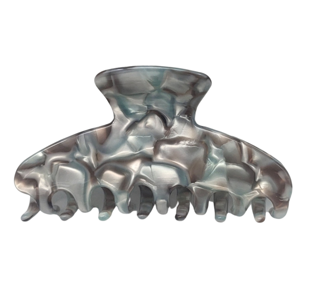 Premium Large Acetate Hair Claw in Silver marble