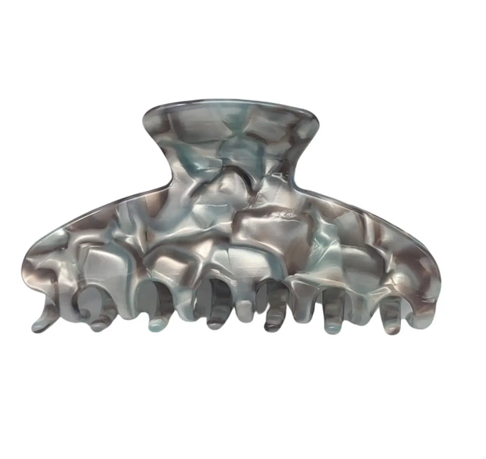 Premium Large Acetate Hair Claw in Silver marble