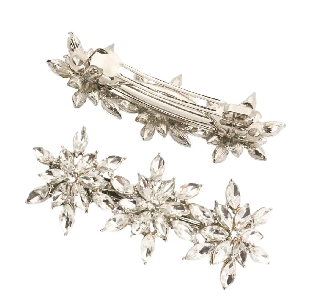 Flower Crystal Barrette -white