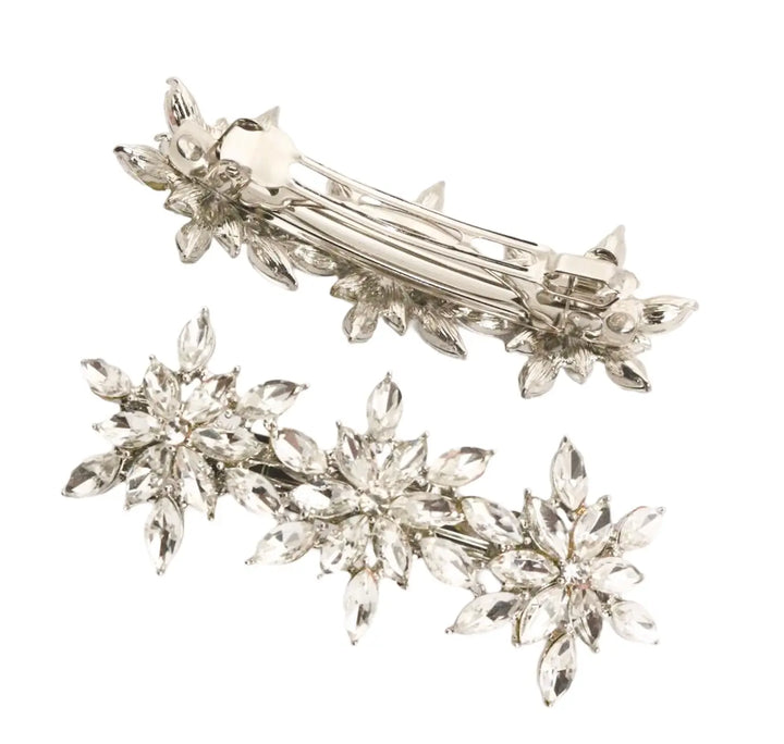 Flower Crystal Barrette -white