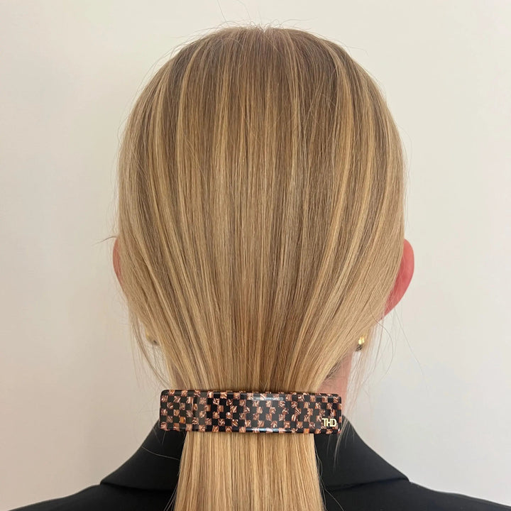 Acetate Barrette - Copper Black Check