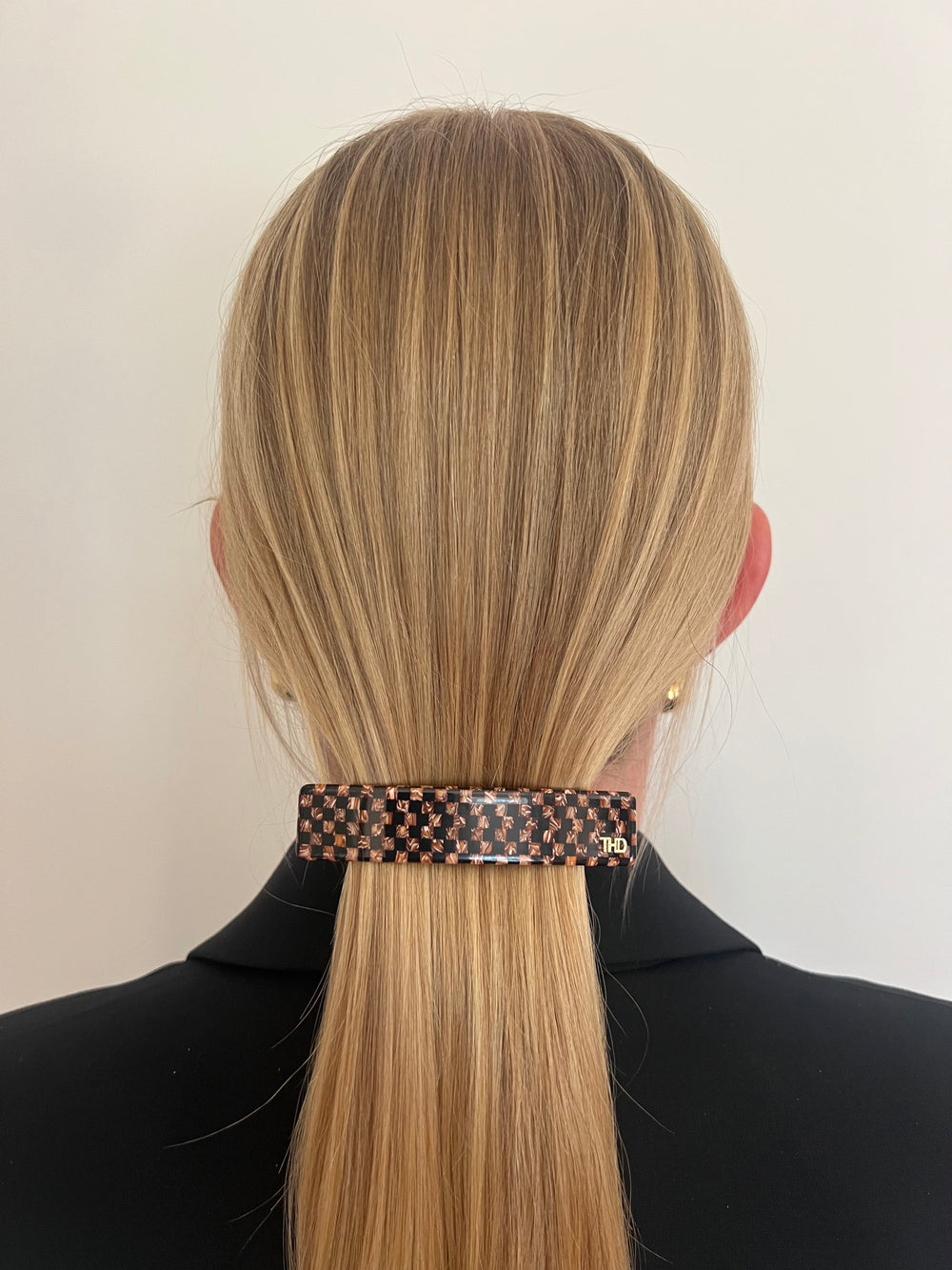 Acetate Barrette - Copper Black Check