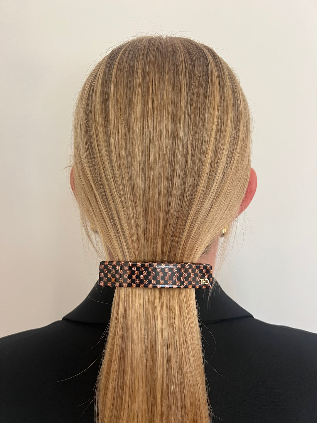 Acetate Barrette - Copper Black Check
