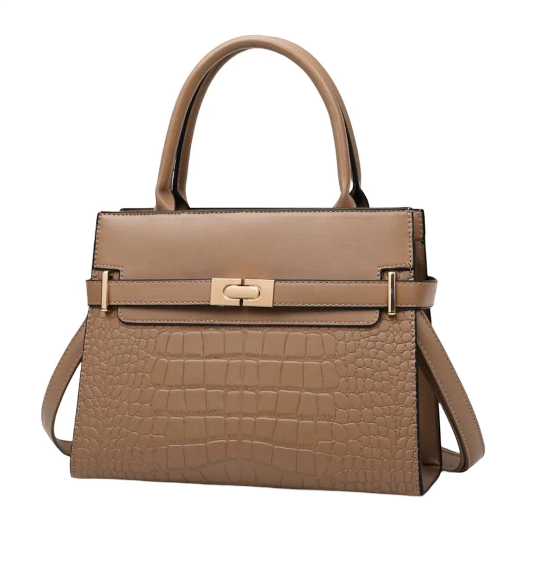 Alexandra Medium Vegan Croc Tote Bag - Fawn