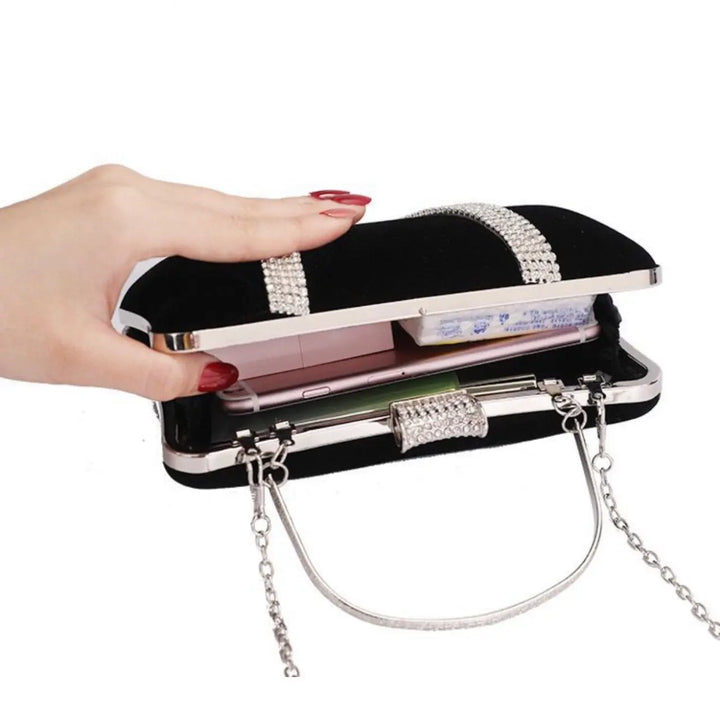 WS Velvet Rhinestone Clutch Bag - Black - Image 1