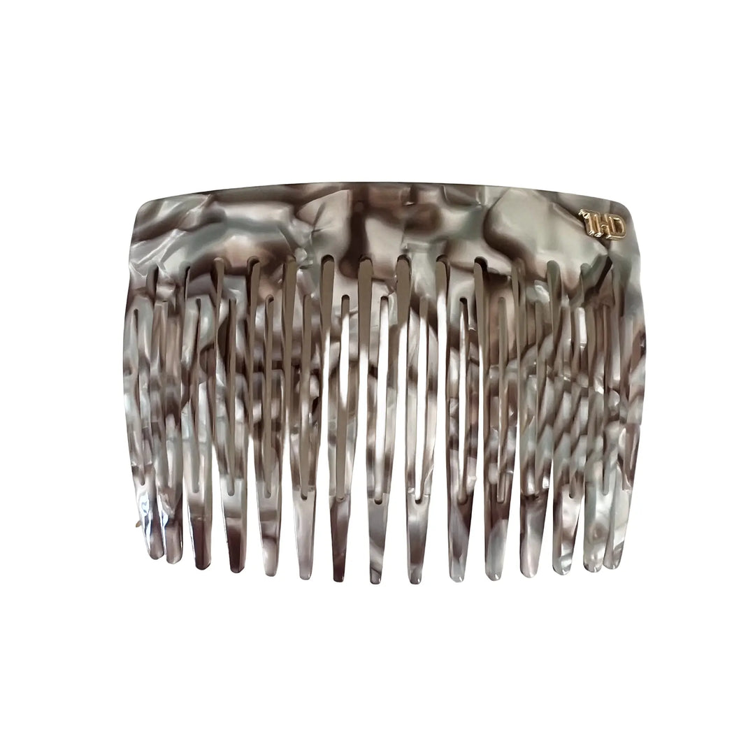 Acetate Hair Comb in Silver Blue Marble