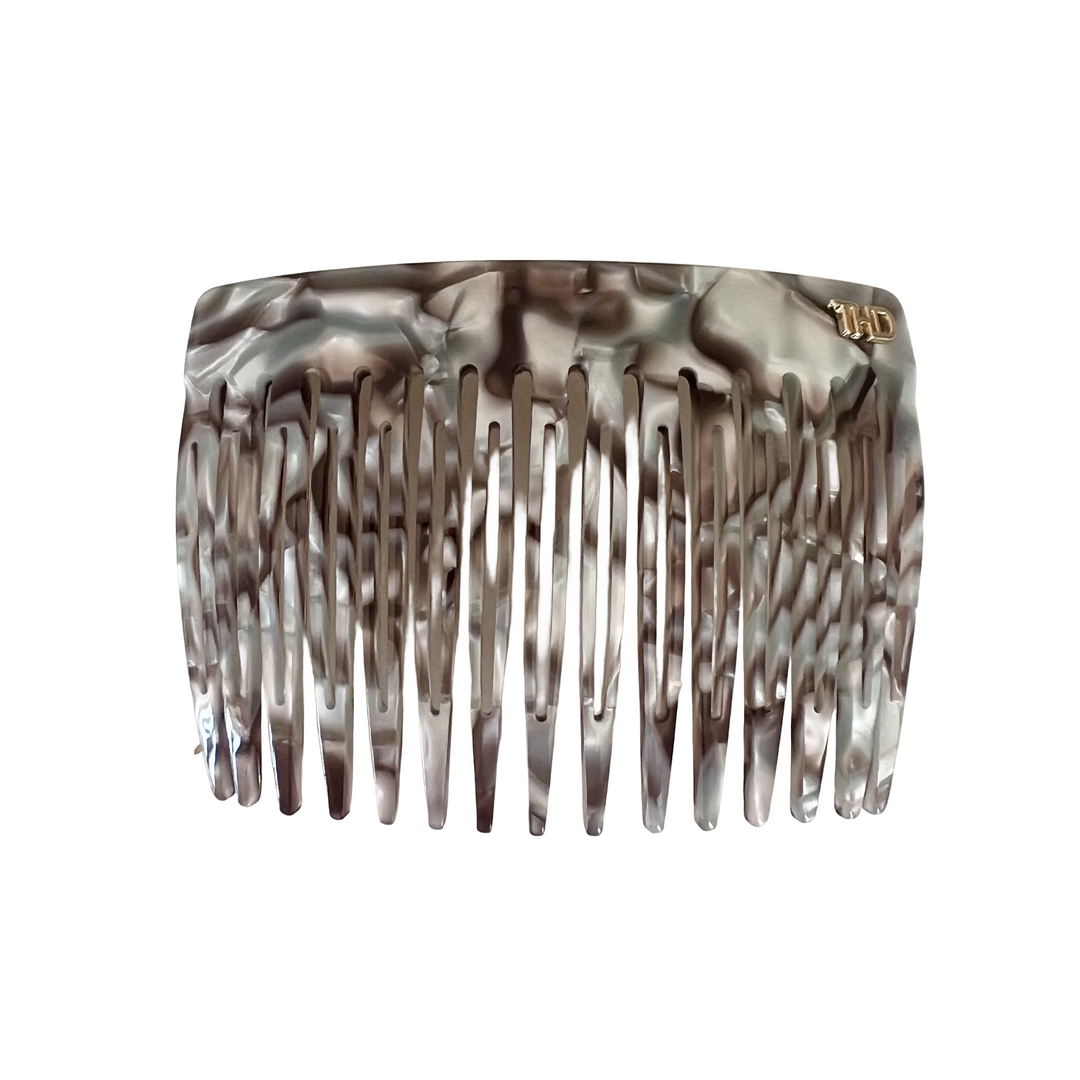 WS - Acetate Hair Comb in Silver Blue Marble
