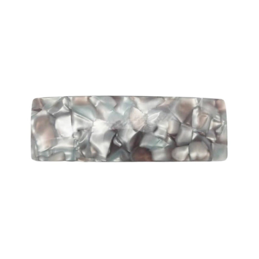 Premium Acetate Wide Barrette - Silver/blue Marble