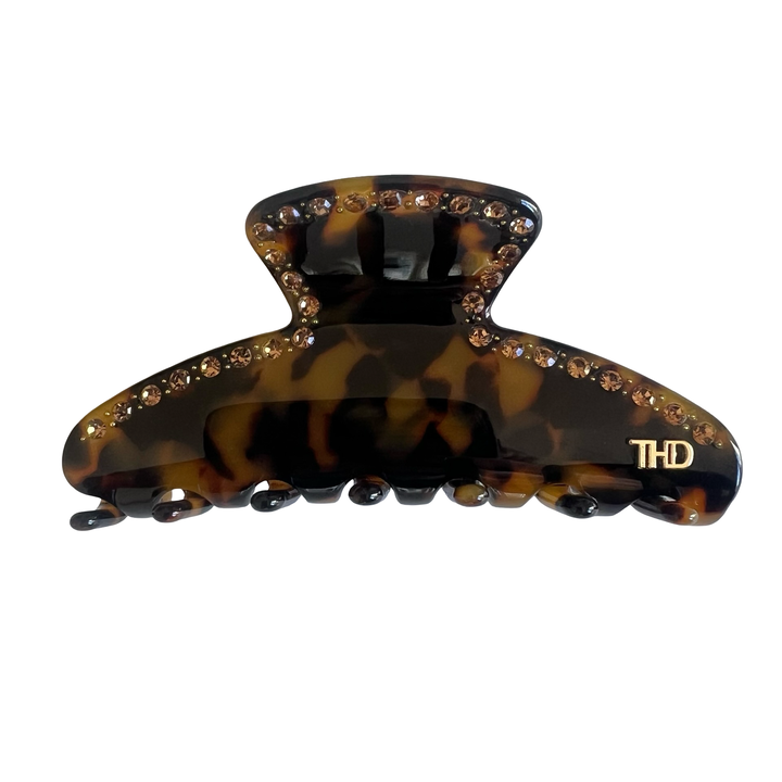 Mary Large Acetate Hair Claw with Crystals - Gaia Tort
