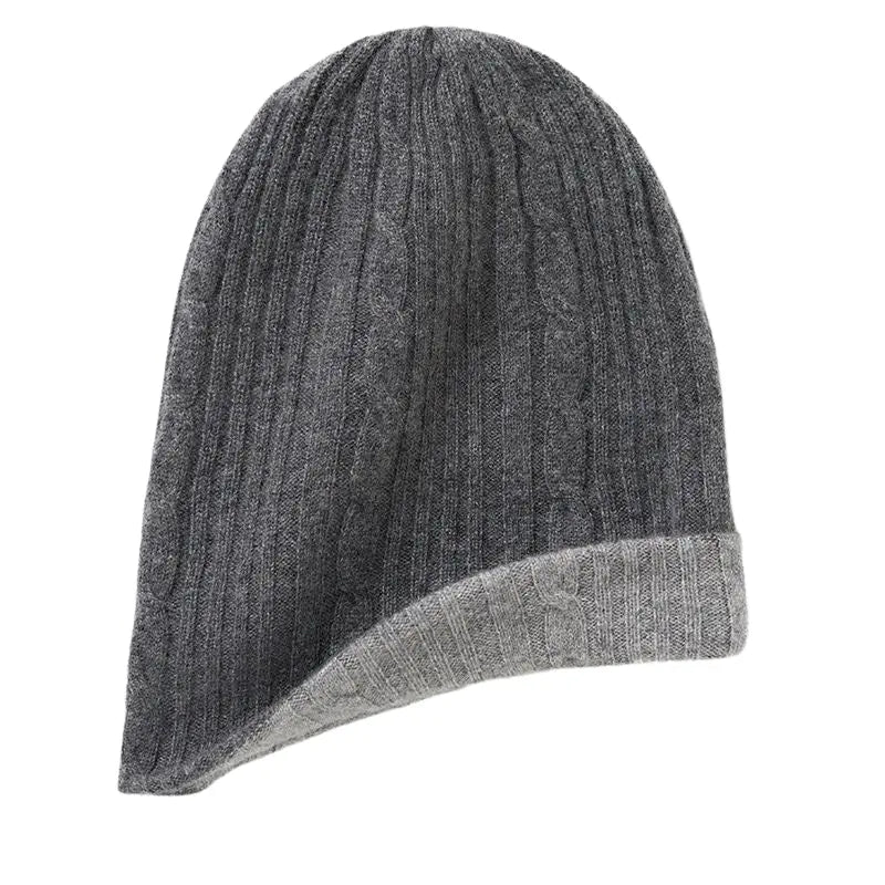 Beanie - Cashmere reversible Grey/Light grey