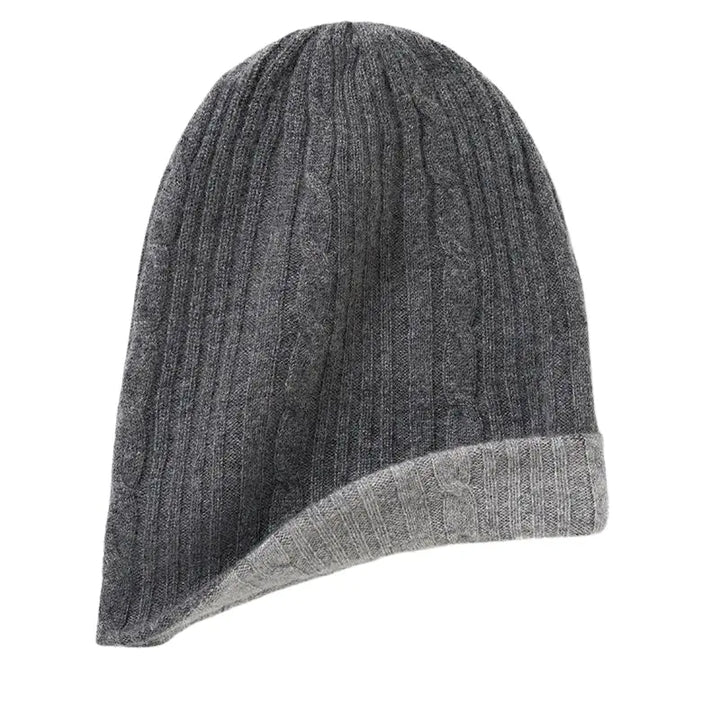 Beanie - Cashmere reversible Grey/Light grey