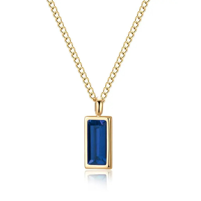Baguette Necklace on Gold - Blue