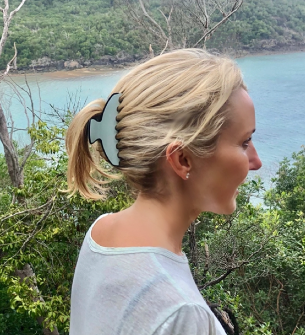 Premium Oversized Hair Claw in Green Ash with black edging