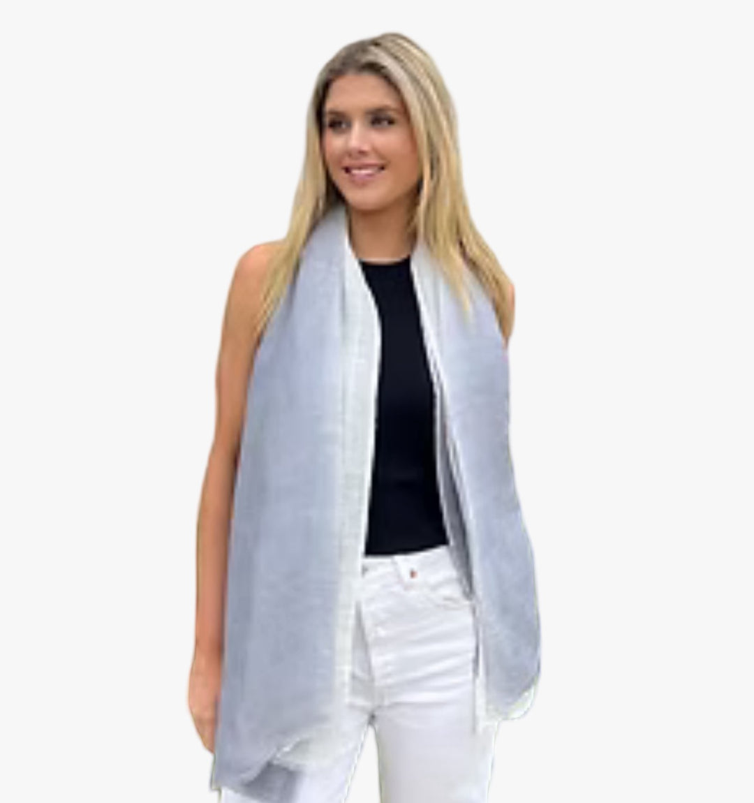 WS - Linen Handwoven Ombre Scarf-  Grey/White 754523535753