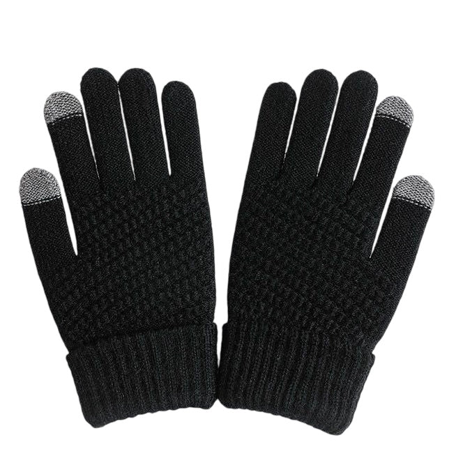 Touchscreen Gloves- Woolblend Plain Black