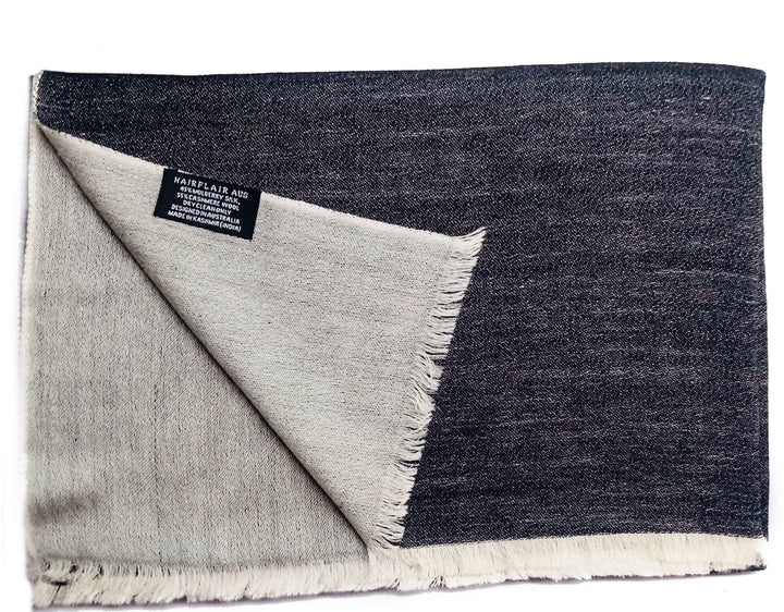 Scarf - Unisex Cashmere/ Mulberry Silk Scarf in Black & light grey