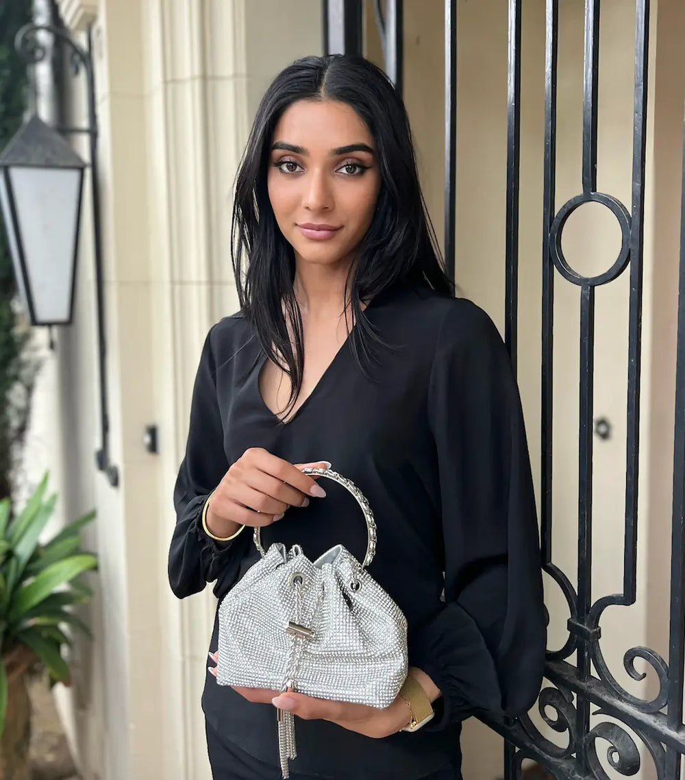 NY Mia Rhinestone Silver Bag
