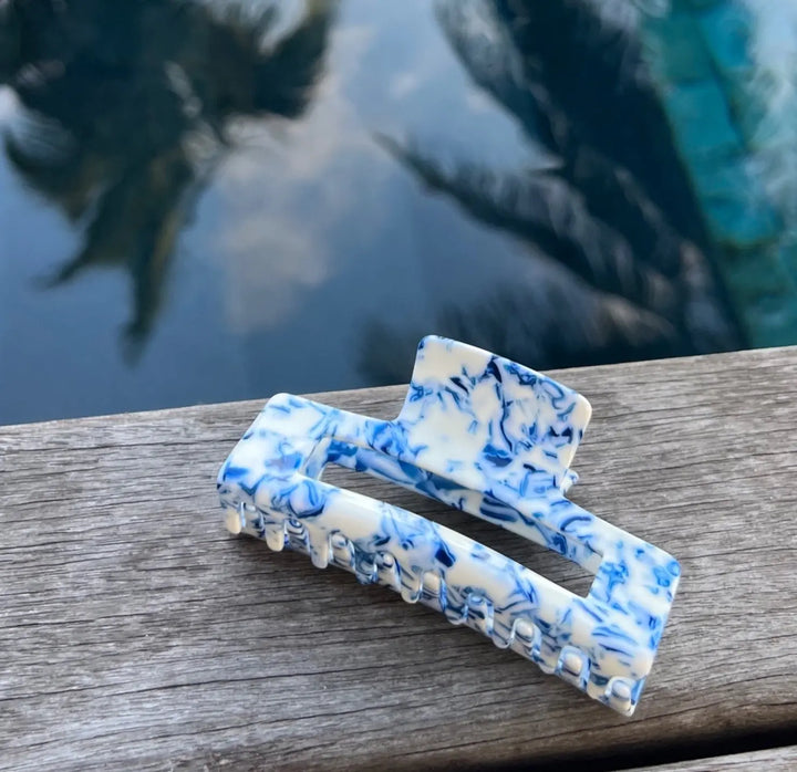 Premium Large Acetate Rectangular Claw in Mykonos