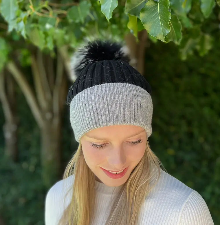 Beanie - CashmereBlend - Black/grey