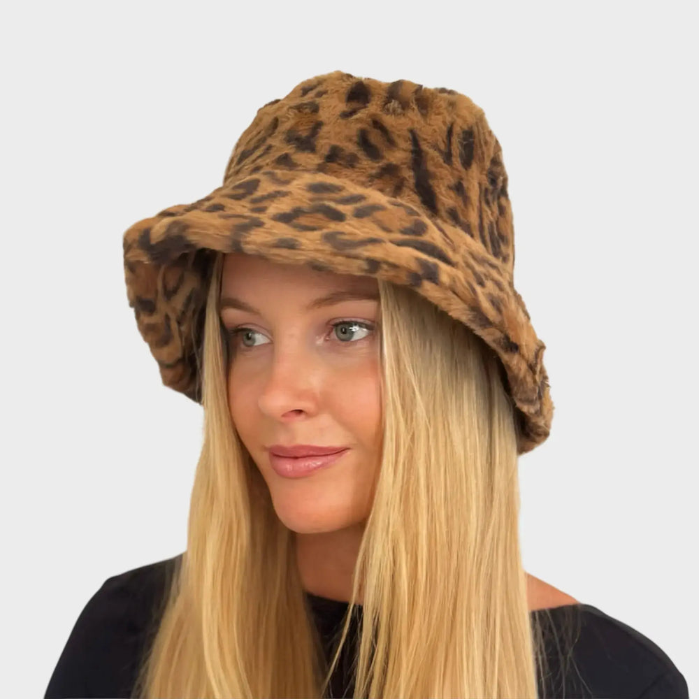Hat -Faux Fur Bucket in Leopard