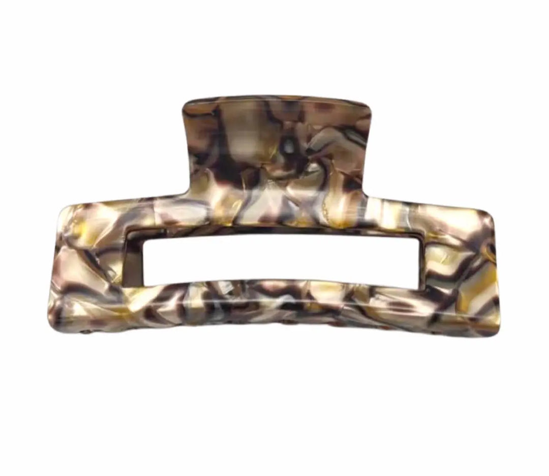 WS Premium Acetate Rectangular Claw - Brown/Gold Marble 757953171188