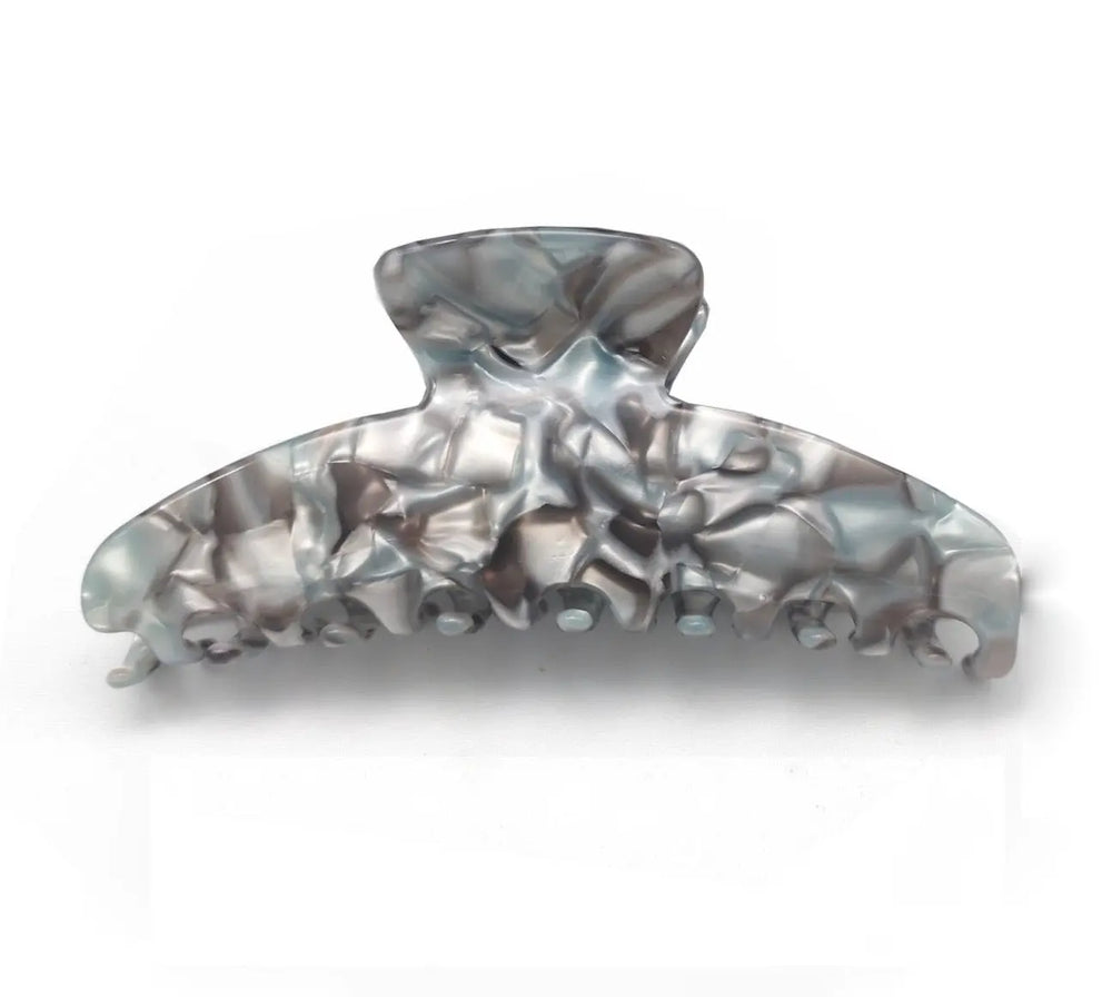 Premium Oversized Acetate Hair Claw in Silver marble