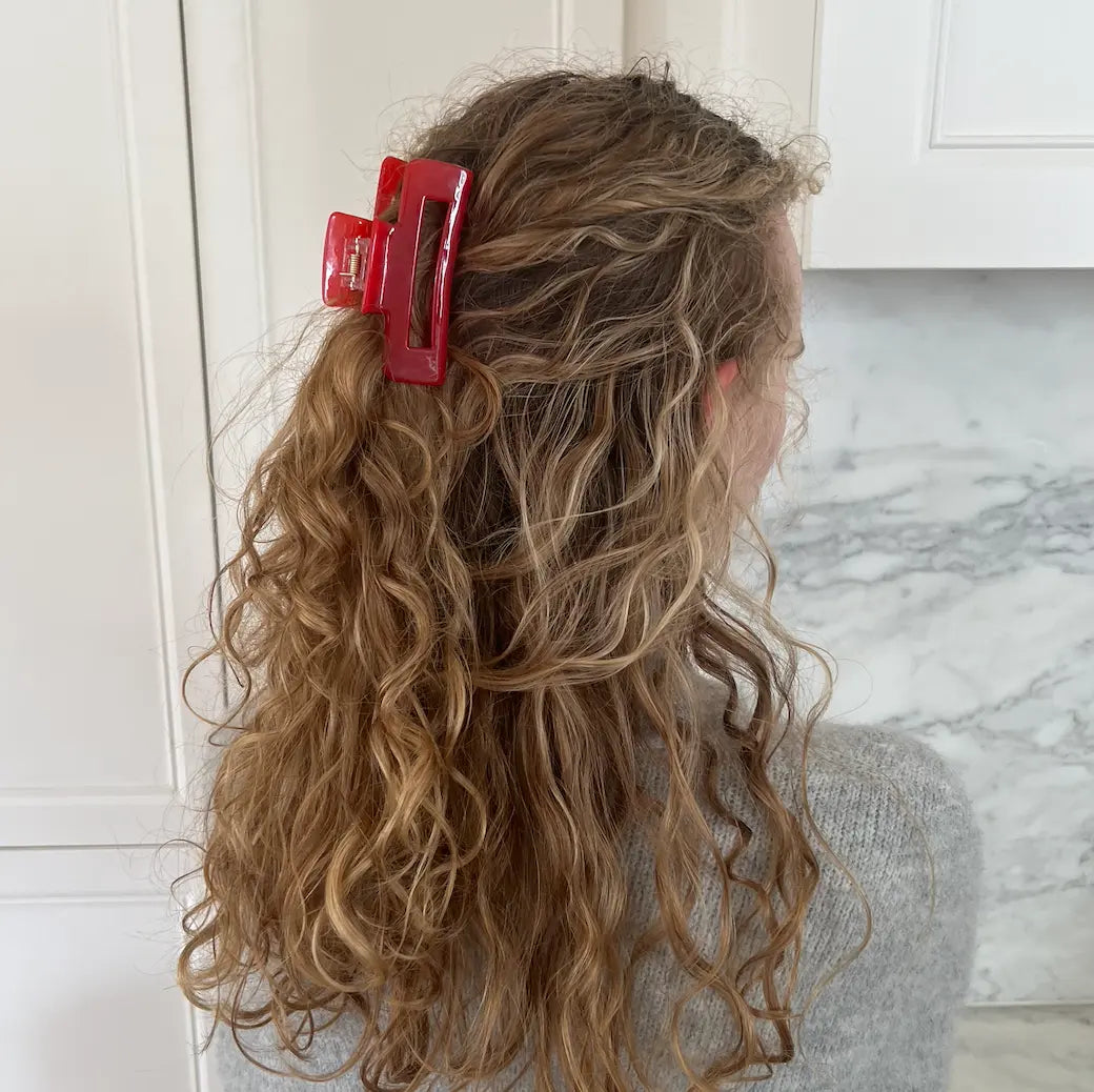 WS Cellulose Acetate Rectangle Hair Claw Large Block - Luscious Red - Image 1