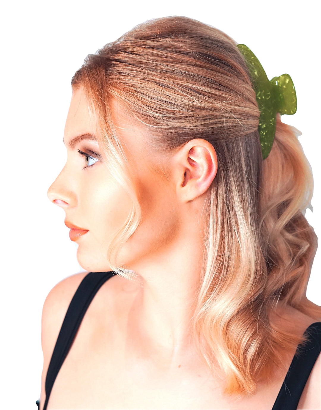 Premium oversized hair claw in Lime Green Pearl