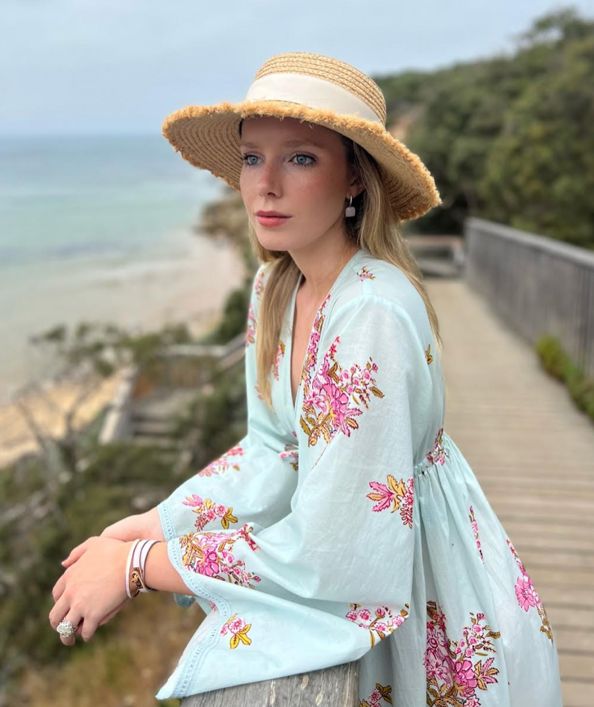 100% Raffia Straw Boater- Off White Ribbon