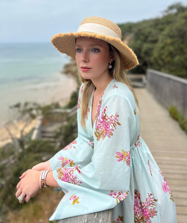 100% Raffia Straw Boater- Off White Ribbon