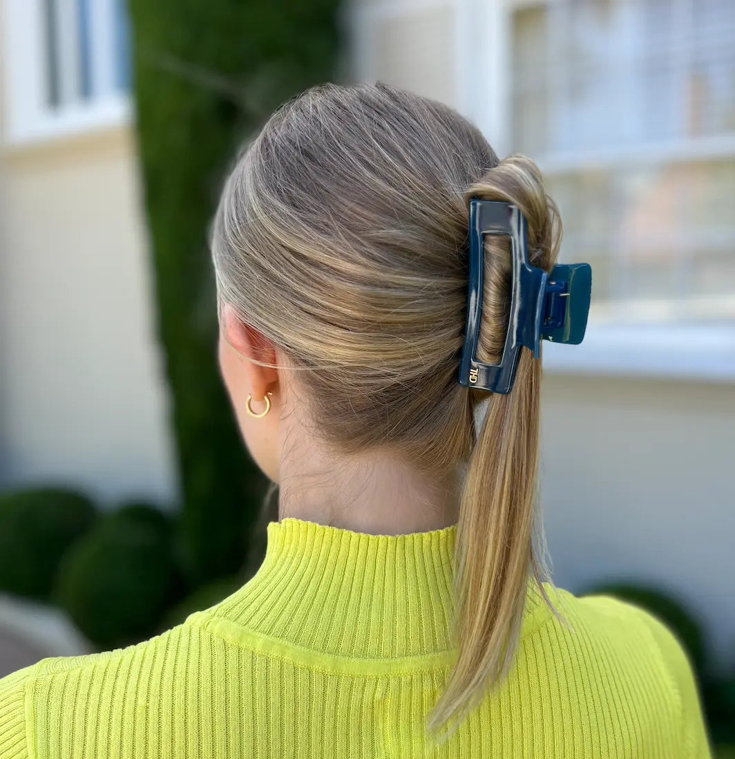 Acetate Rectangular Hair Claw in Blue Perennial