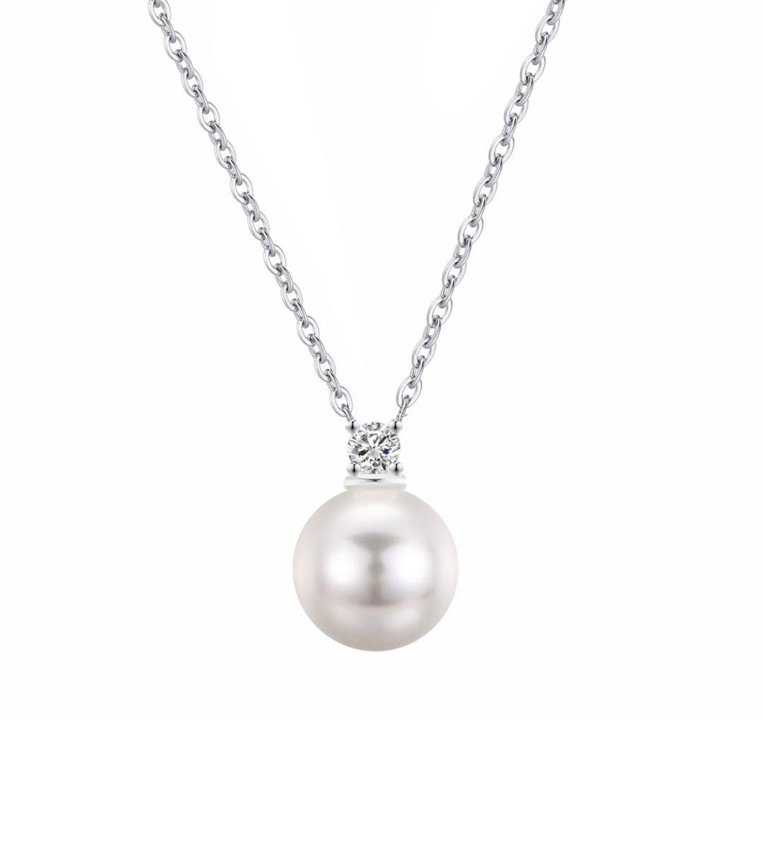 WS Kai White Pearl & Zirconia Pendant on sterling silver neck