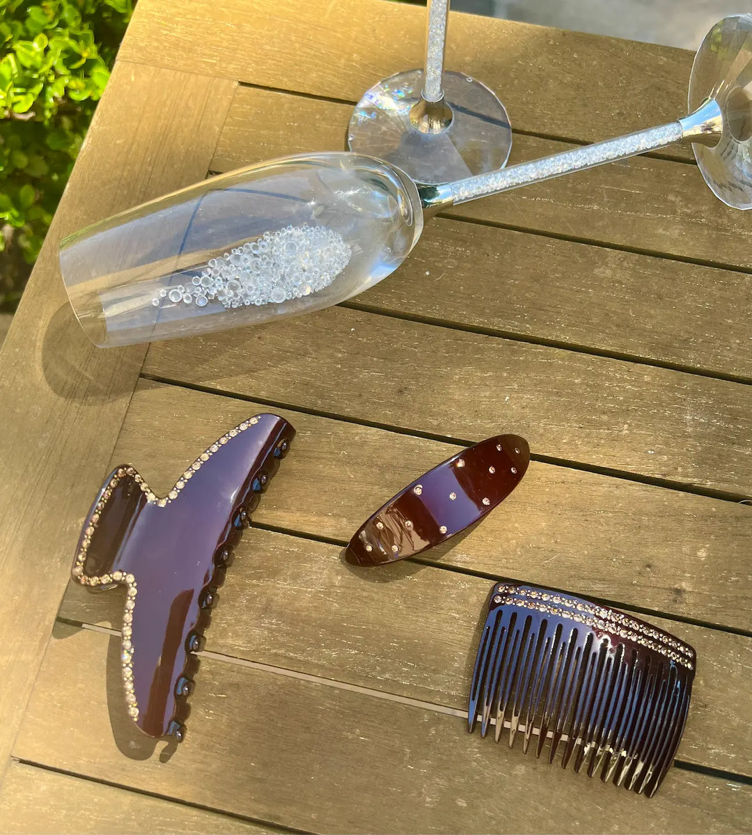 Acetate Hair Comb -  Deep Brown & Coffee Crystals