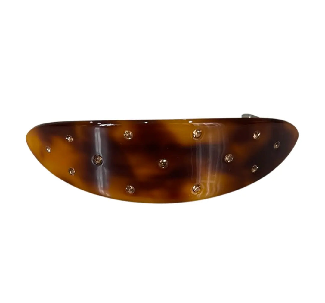 Acetate Barrette Oval & Crystal Classic Brown
