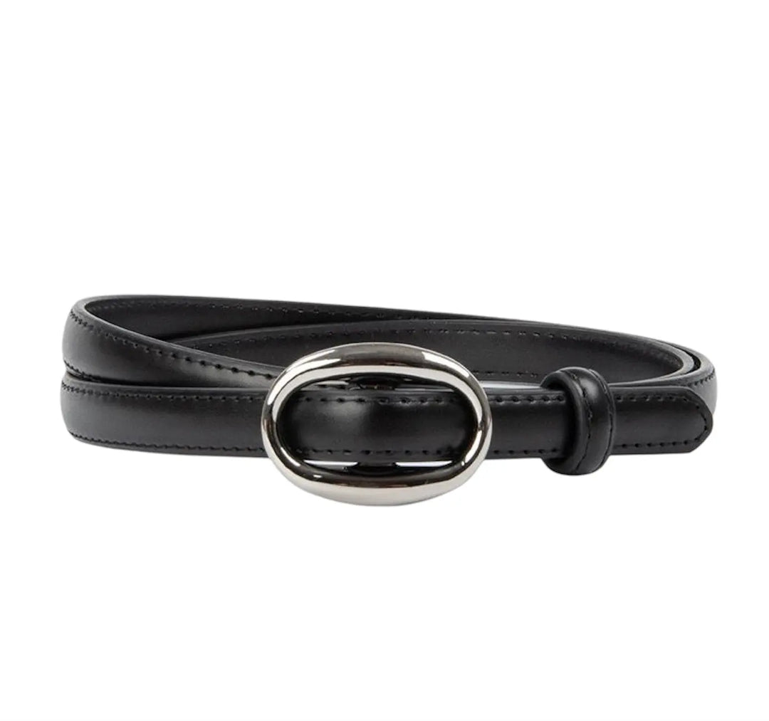 Chicago Black Leather Belt Silver 1.4 cm