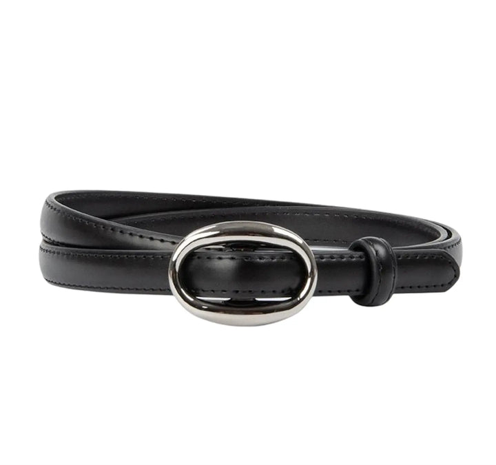 Chicago Black Leather Belt Silver 1.4 cm
