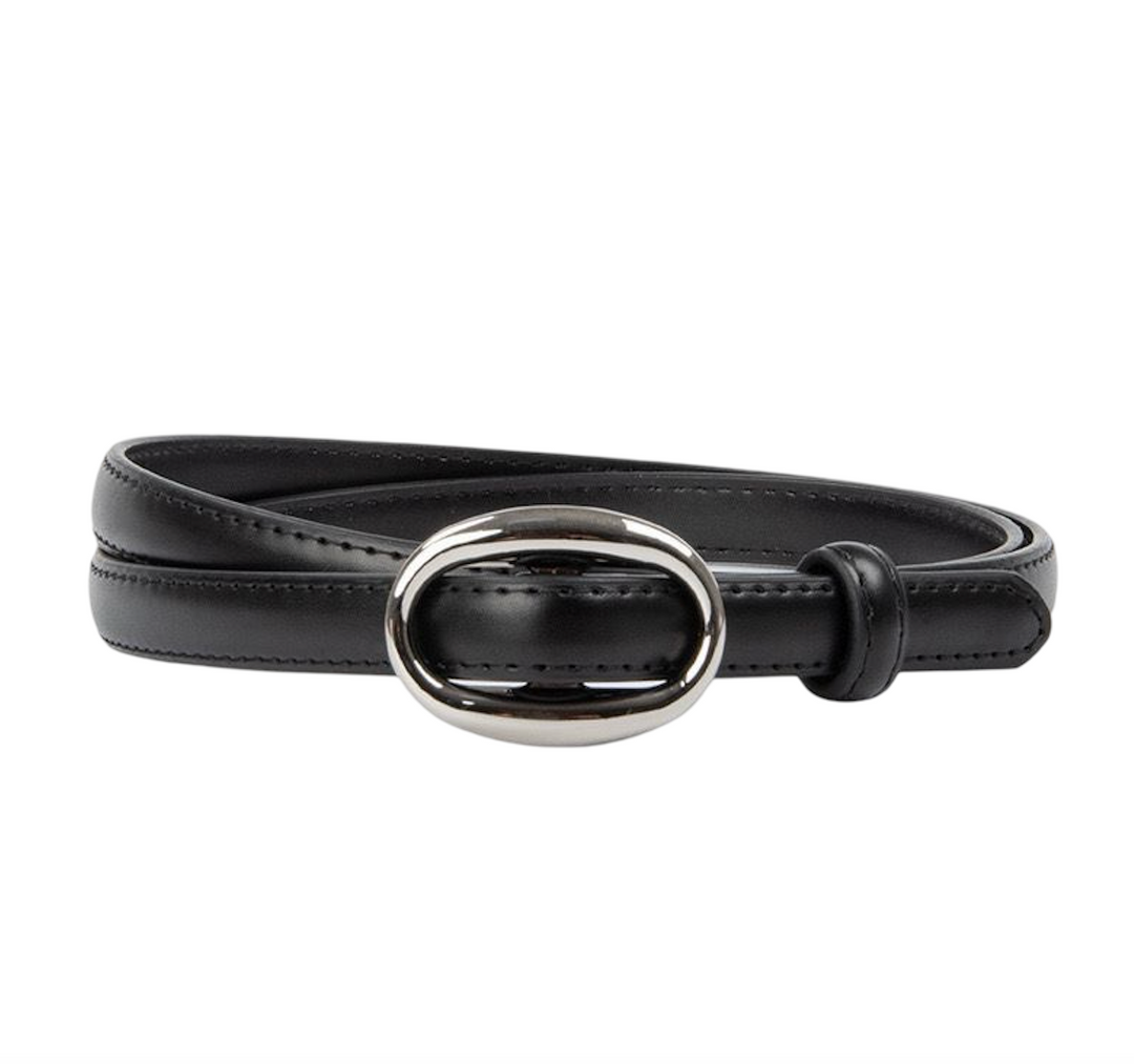 WS Chicago Black Leather Belt Silver 1.4 cm