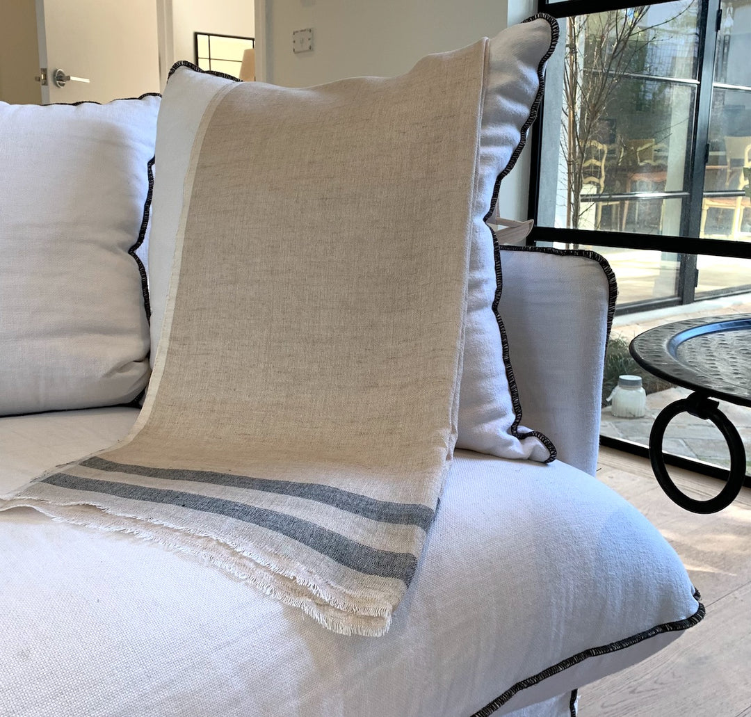 Linen Handwoven Scarf in Natural & Grey Stripes