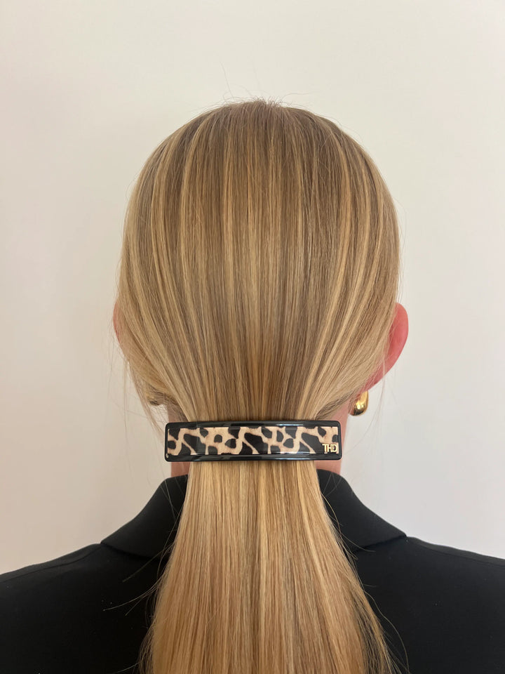 Acetate Barrette -  Two Tone - leopard with Black Trim