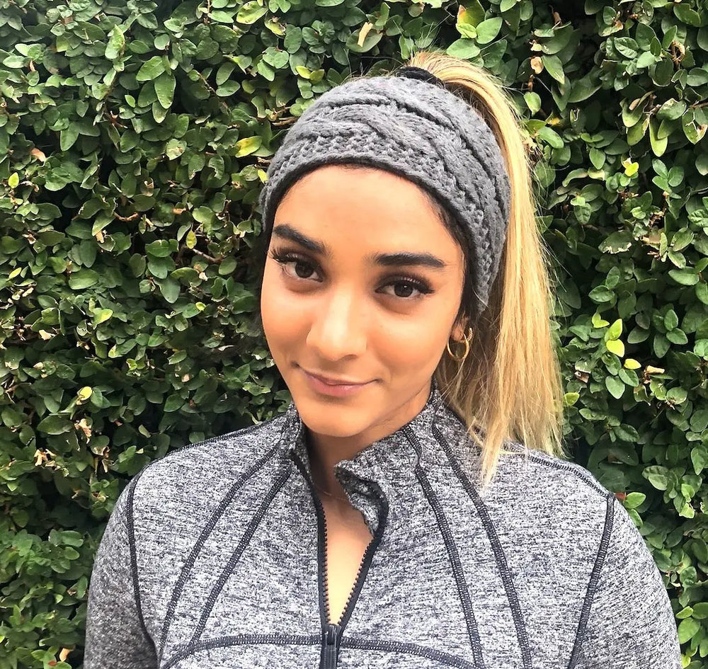 WS Knitted Cable Woolblend Headband - Dark Grey - Image 1