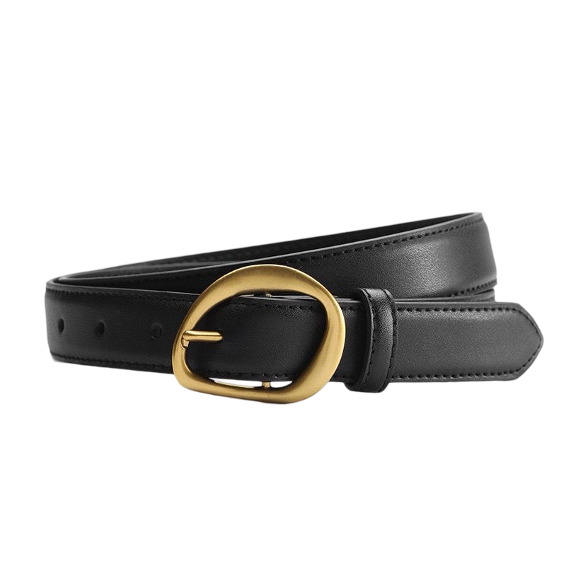 WS Geneva Black Leather Belt Gold 2.5cm