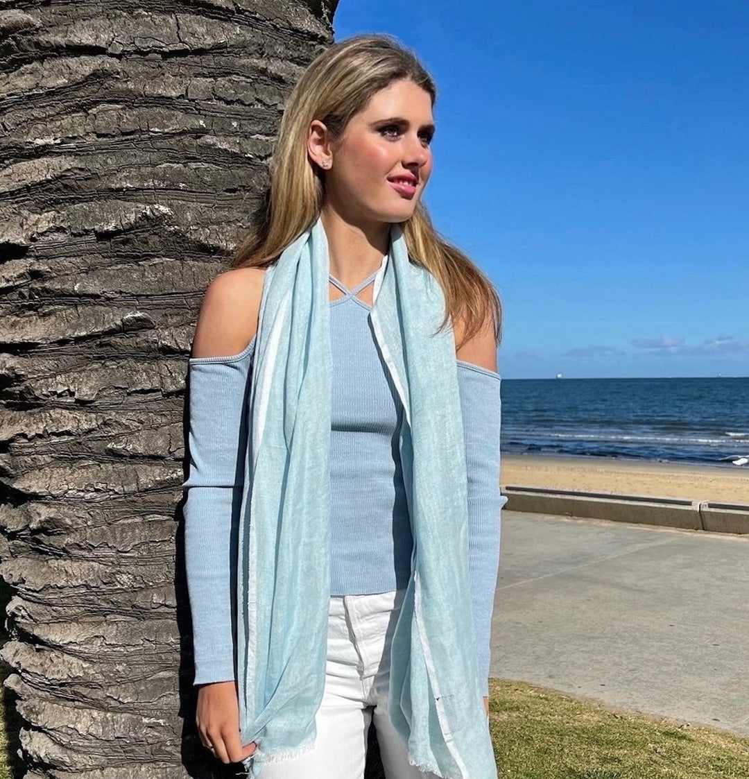 Linen Handwoven Scarf in Cerulean Blue