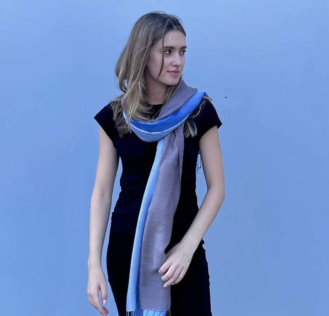 Scarf - Cashmere/ Mulberry Silk Scarf in Cereulean Blue/Classic blue