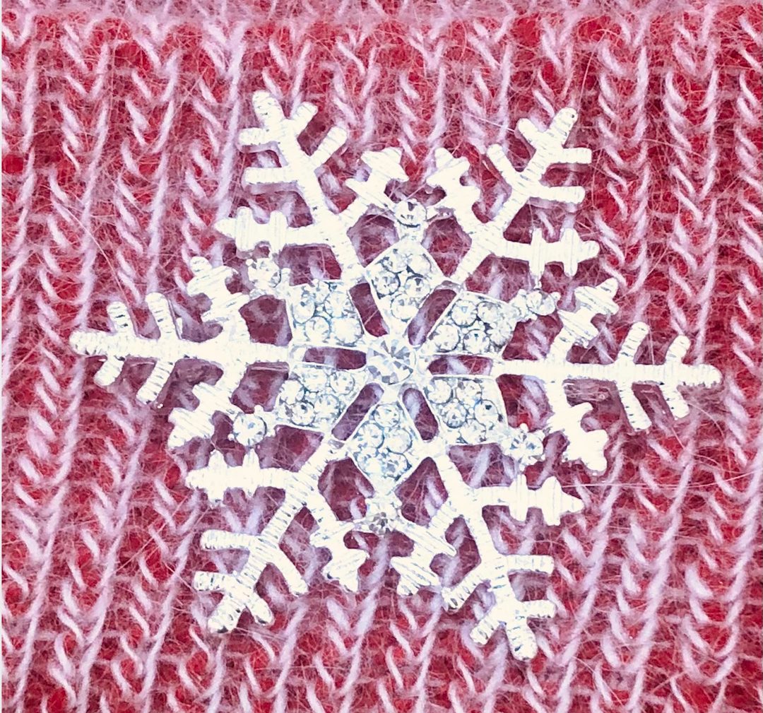 Angora Blend Beanie with SnowFlake- Red