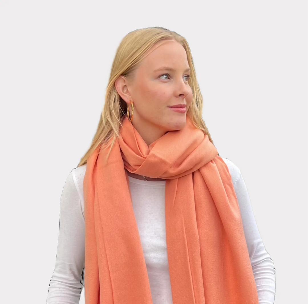 Premium Virgin 100% Wool Blanket Scarf- Peach Fuzz