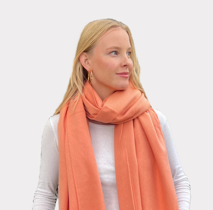 Premium Virgin 100% Wool Blanket Scarf- Peach Fuzz