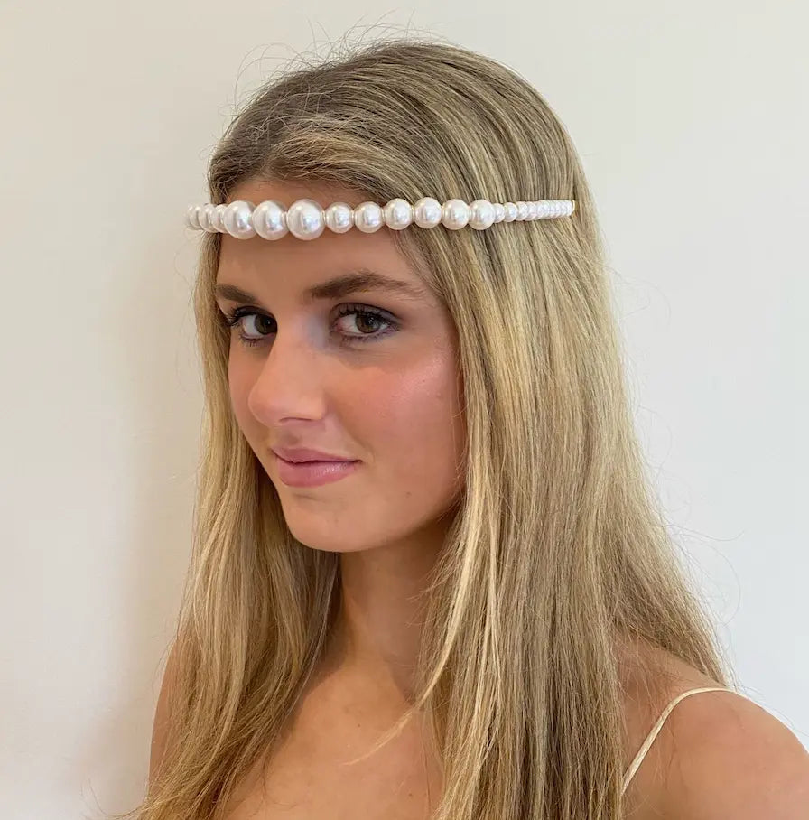 Headband - White Pearl Halo with Comb